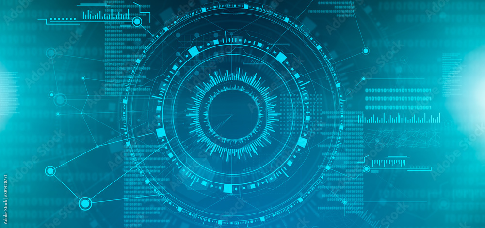 Poster Abstract technology background with Hi-tech digital interface infographic and binary code