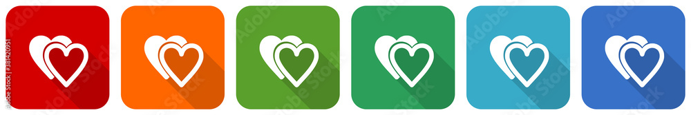 Poster love icon set, flat design vector illustration in 6 colors options for webdesign and mobile applicat