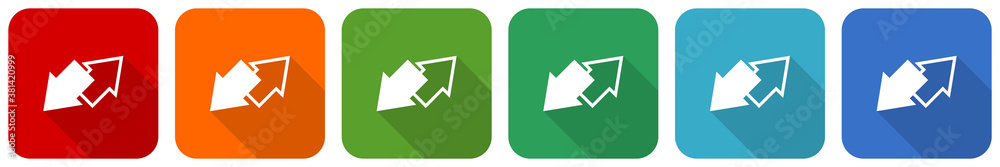 Poster Exchange icon set, flat design vector illustration in 6 colors options for webdesign and mobile applications