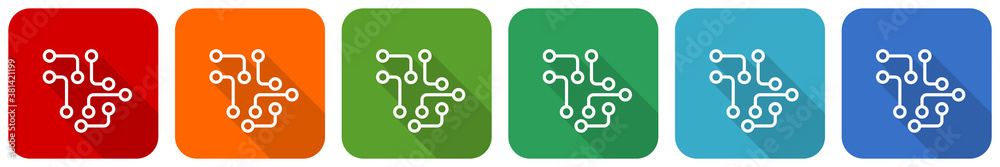 Fototapete Circuit, technology, chip, processor icon set, flat design vector illustration in 6 colors options for webdesign and mobile applications