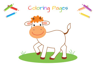 Cow. Bull. Coloring book for little ones. Educational game for children. Cartoon vector illustration