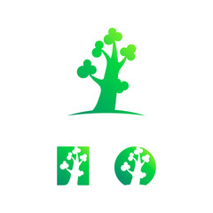 a tree logo in rectangle and a circle shape