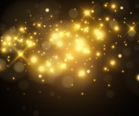 Bright beautiful golden sparks on a transparent background.