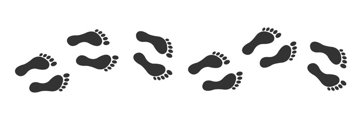 Line of foot black icon set. Bare human foots vector illustration. People footprint track silhouette.