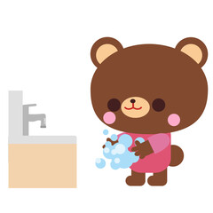 手洗いをするクマイラスト素材
