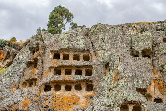 Ventanillas de Otuzco. An ancient pre-Columbian Peruvian archaeological burial site called the Otuzco windows or windows of Otuzco situated near Cajamarca.