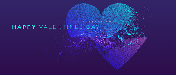 14 february Valentines Day holiday background. Glowing particles liquid dynamic flow heart. Trendy fluid cover design. Eps10 vector illustration