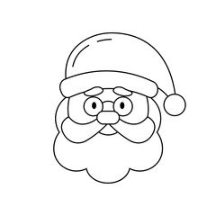 Santa Claus outline icon. Santa's face with beard and hat for Christmas design. Vector illustration.