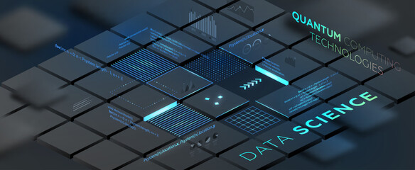 Artificial intelligence and robotic quantum computing processor isometric concept for business technology, engineering and innovations design. Eps10 vector illustration