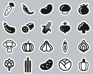 Vegetable Icons Black & White Sticker Set Big