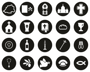 Fototapeta premium Vatican Country & Culture Icons White On Black Flat Design Circle Set Big
