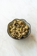 Homemade Wheat Salad with Dill, Olive Oil and Blueberries.