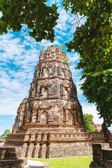 Old castle stone temple,old brick pagoda in asia, Thailand