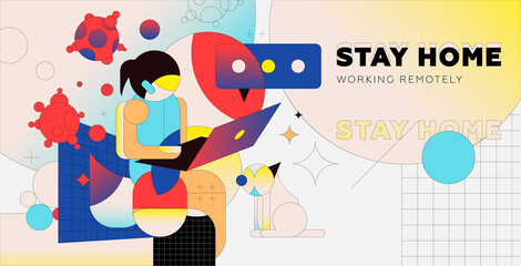 Remote working people. Business mobile technologies concept. Liquid fluid geometric background. Eps10 vector