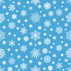 Seamless snowflakes pattern. Nordic snow, winter holiday ornament and frosty Christmas snowflake vector background illustration