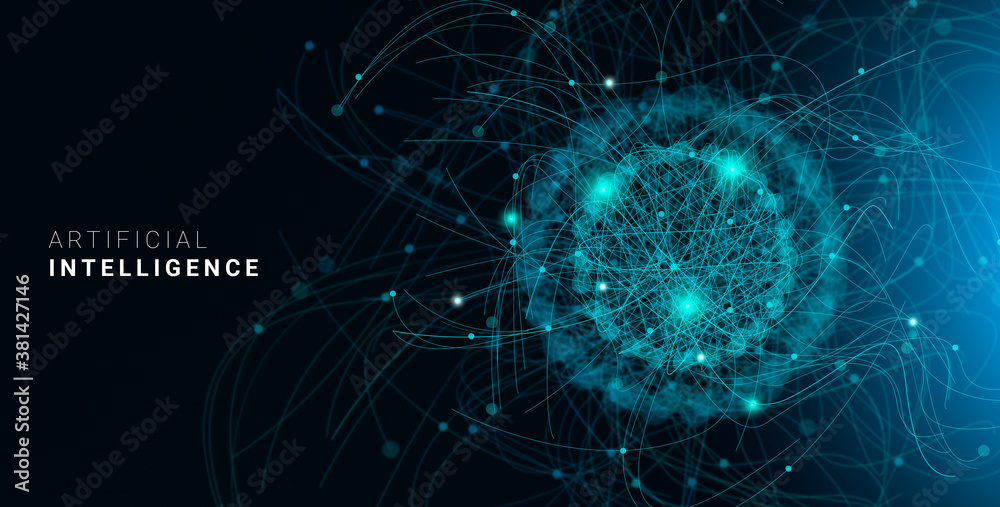 Aufkleber Deep Learning. Artificial Intelligence Futuristic Background With Neural Lines And Dots