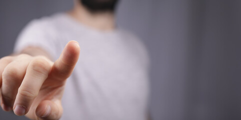 touching finger press young man