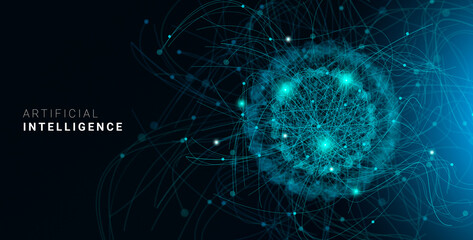 Deep Learning. Artificial Intelligence Futuristic Background With Neural Lines And Dots