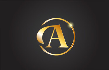 golden A alphabet letter logo icon in yellow and black color. Simple and creative gold circle design for business and company