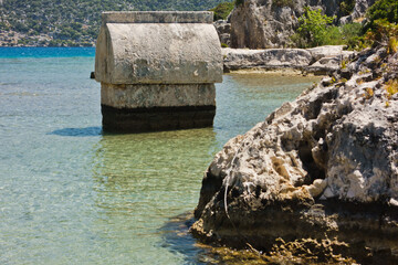 Lycian tombs in a shallow waters near Kekova island, Turkey