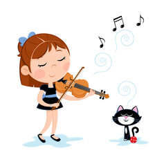 Kids and music - Little girl playing violin - Illustration