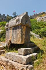 Lycian tombs below turkish Simena fortress near Kekova island, Turkey