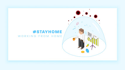 Quarantine workplace. Safe remote working from home concept. Online education and communication service. Work outside of a traditional office environment with network technologies. Eps10 vector