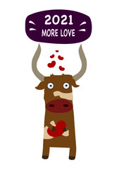 Creative greeting card. New year 2021 with a cute bull. Symbol of the year in the Chinese calendar. Vector illustration of a cartoon isolated.