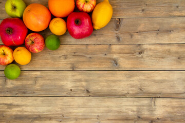 Obraz na płótnie Canvas fruits on wooden table
