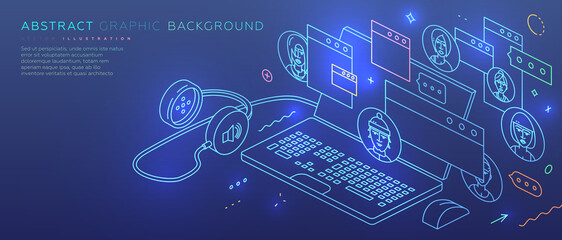 Remote online coding, research and application development concept for business technology, engineering and innovations design. Eps10 vector illustration
