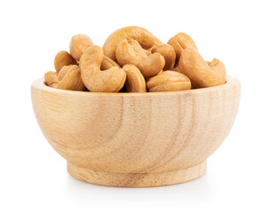 Roasted cashew nut in bowl isolated on white background
