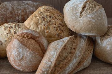 Wholemeal bread, rye, seed and nut buns