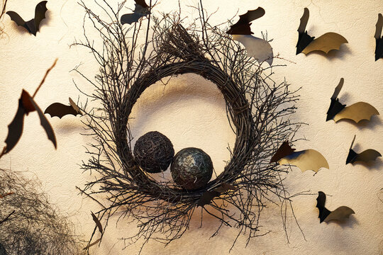 Bats and black wreath for helluin. Frame for text. Place to insert. High quality photo