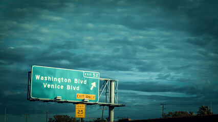 Washington and Venice boulevard sign on a freeway in Los Angeles