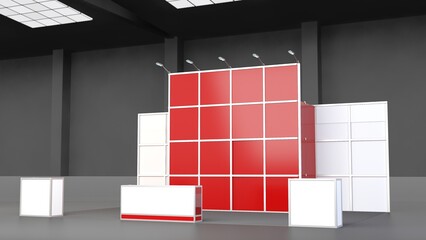 Fair trade booth. Mock-up booth template. 3D render