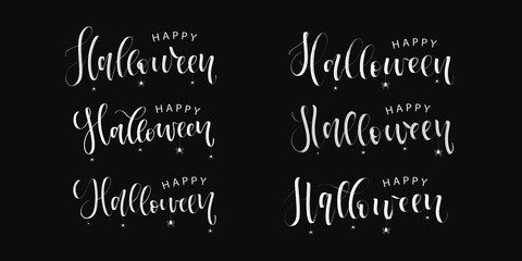 Vector set of realistic isolated calligraphy for Halloween and spiders for invitation covering. Concept of Happy Halloween.