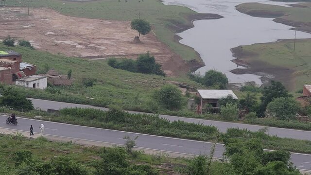 Beautiful highways of India. Footage of indian highways in Varanasi city with valley view and selective focus.