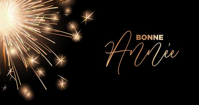 Happy New Year celebration card with bengal light for mailing, web invitation, greeting cards&hellip; animation made in 4K vector design. Gold card frame and french text : BONNE ANNEE