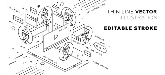 Remote online coding, research and application development concept for business technology, engineering and innovations design. Eps10 vector illustration