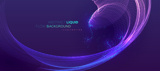 Glowing particles liquid dynamic flow background. Trendy fluid cover design. Eps10 vector illustration