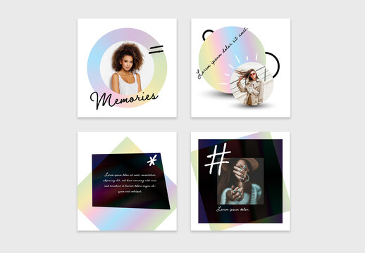 Abstract Social Media Post Layouts with Rainbow Accents