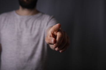 touching finger press young man