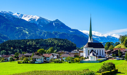 mountains at the Inntal valley in Austria - Jenbach - obrazy, fototapety, plakaty