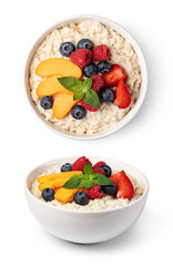 prepared oatmeal with fruits and berries