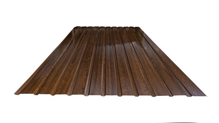 Roof wave ripple profile metal sheet colored wooden texture isolated on white background
