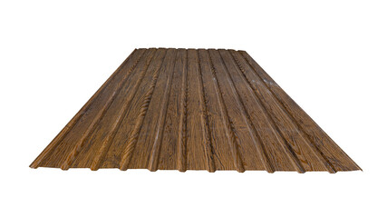Roof wave ripple profile metal sheet colored wooden texture isolated on white background