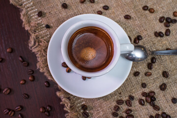 Delicious, aromatic and refreshing espresso with coffee beans and water