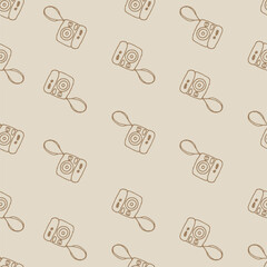 seamless pattern with polaroid on vintage and retro background. hand drawn vector. doodle camera. modern scribble for kids, wallpaper, cover, backdrop, fabric, wrapping paper and gift. cartoon style.