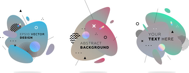 Abstract liquid fluid shapes set. Dynamic composition with trendy flat geometric badges elements collection. Gradient banner templates for modern covers and presentations. Eps10 vector illustration