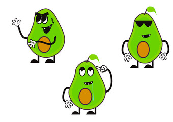 set of funny cartoon avocados